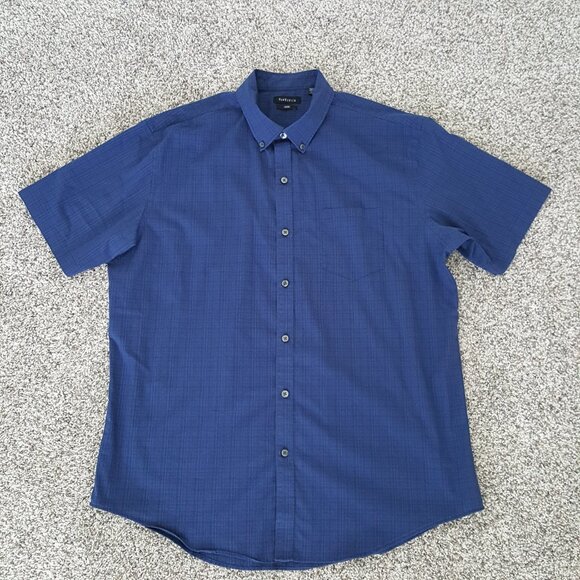 NEW Cond. Van Heusen Flex Men Short Sleeve Button Shirt 16-16.5 Large Dark Blue - Picture 6 of 8